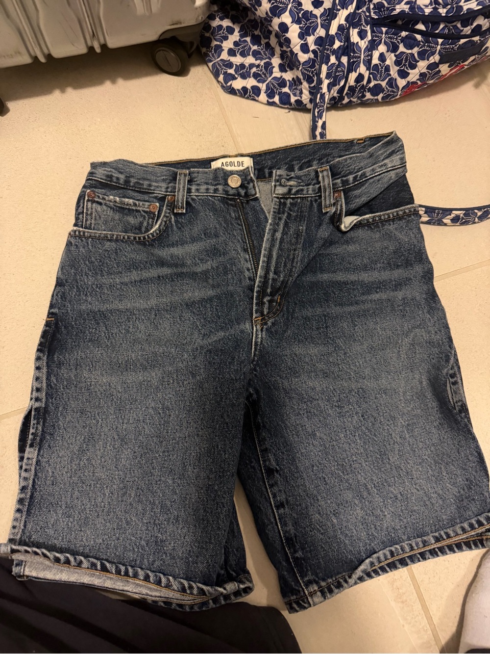 Agolde Dark Blue Denim Shorts